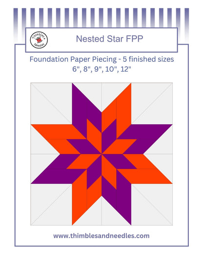 Nested Star double lemoyne star foundation paper piecing pattern by Thimbles and Needles