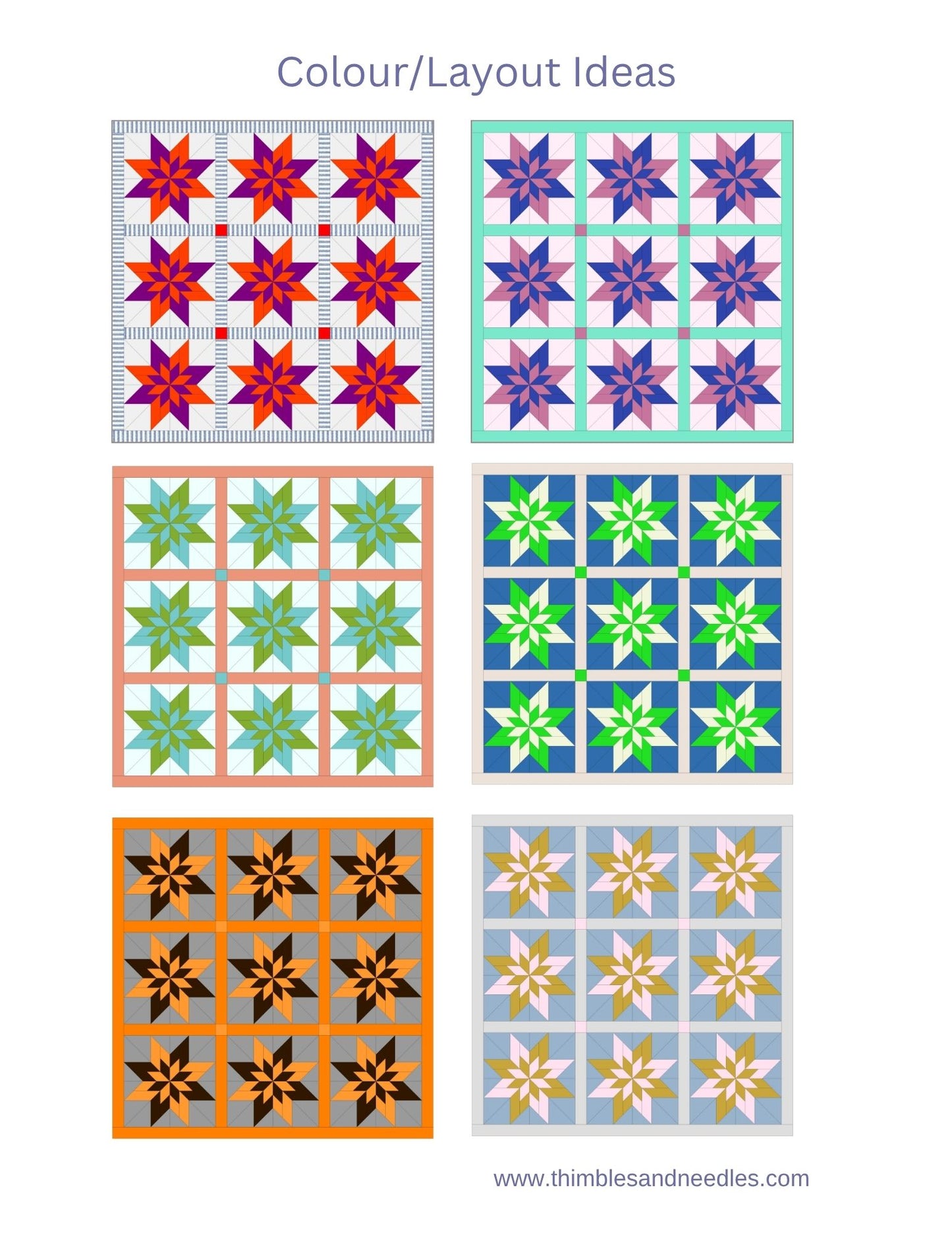 Nested Star double lemoyne star foundation paper piecing pattern by Thimbles and Needles