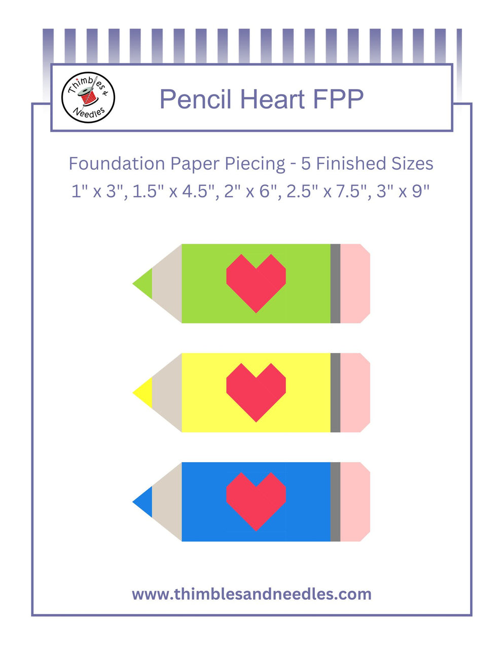 Fpp Free Pattern Pencil Pencil Heart Foundation Paper Piecing (FPP) Pattern – Thimbles and Needles