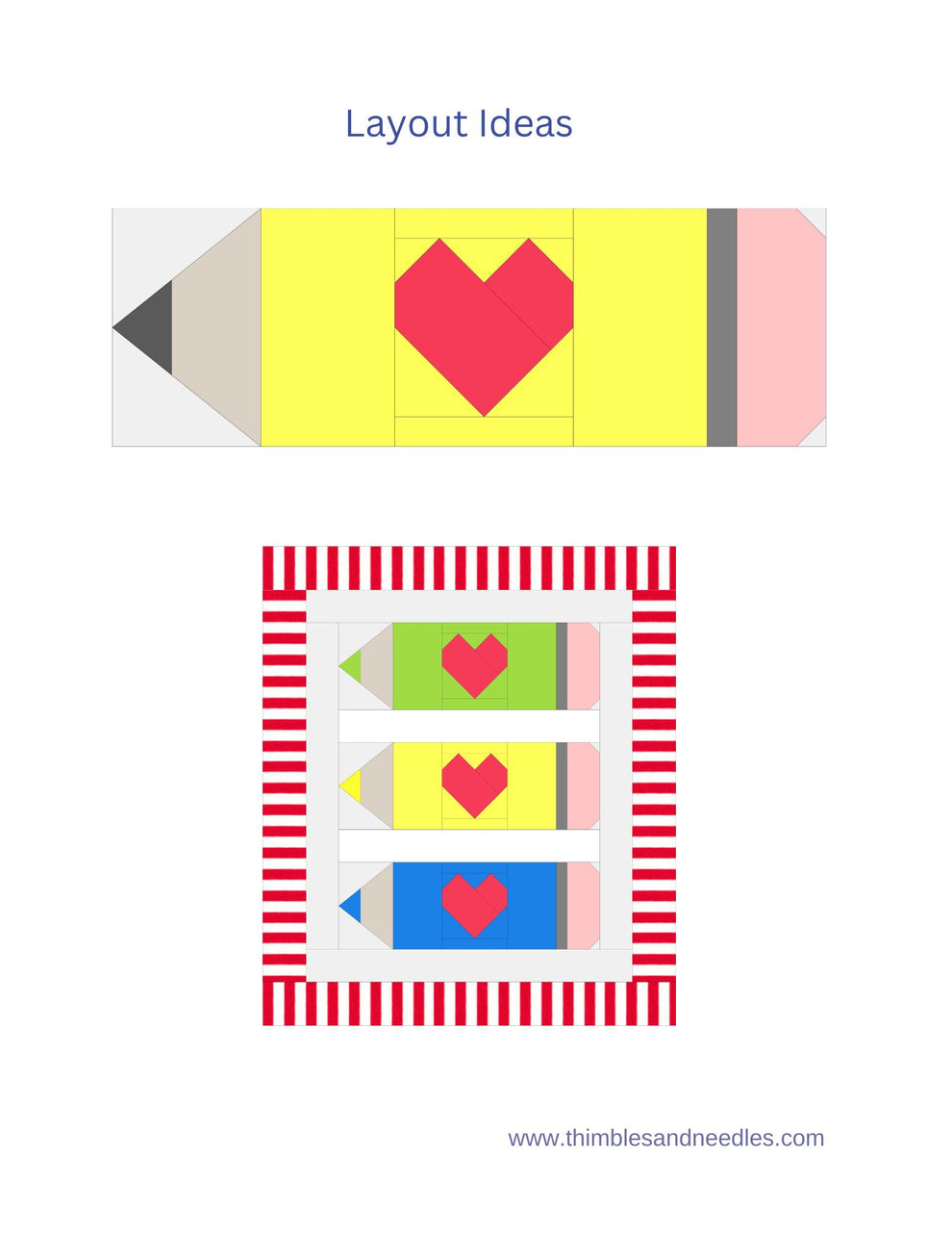 Pencil Heart Foundation Paper Piecing (FPP) Pattern – Thimbles and Needles