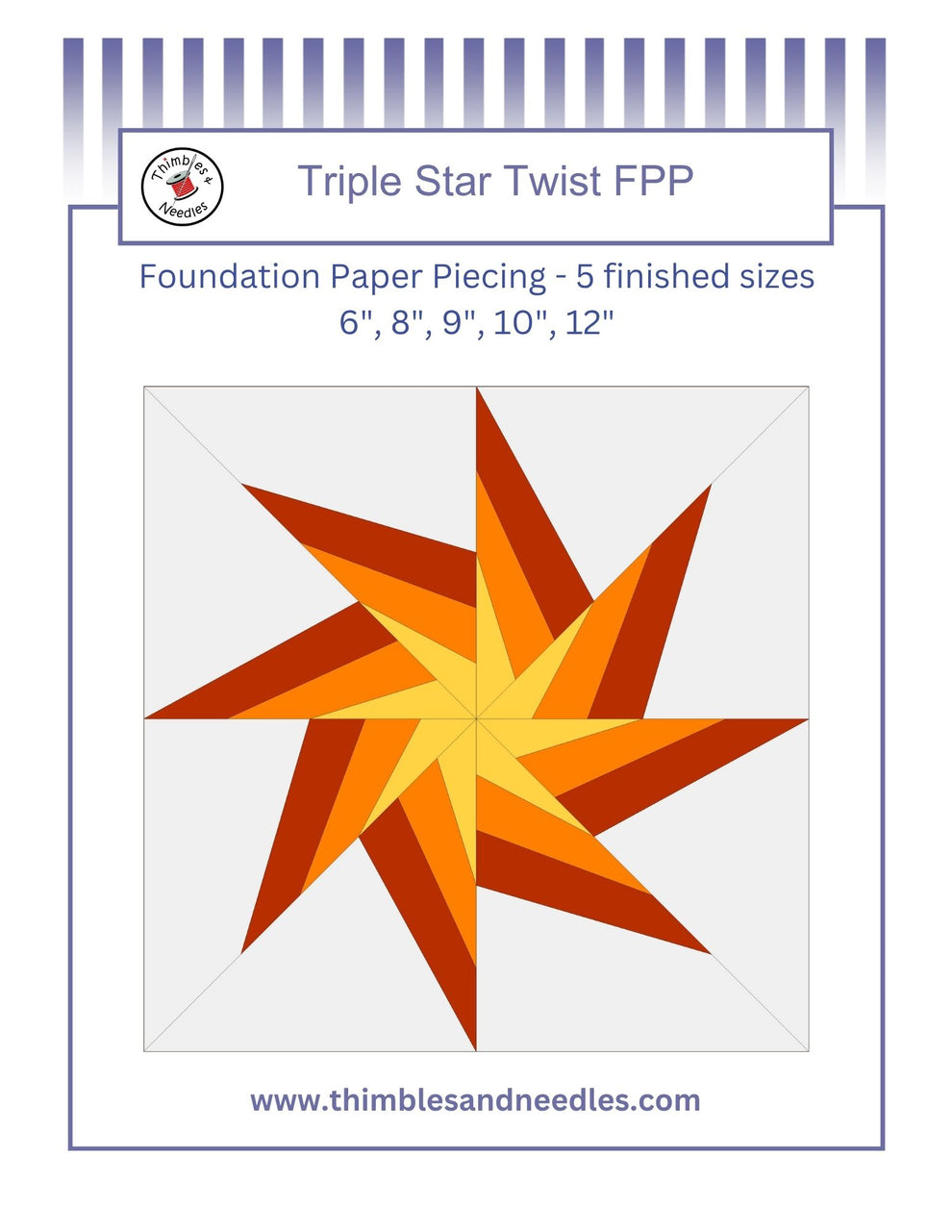 Triple Star Pattern Triple Star Twist Foundation Paper Piecing (FPP) Pattern – Thimbles and ...
