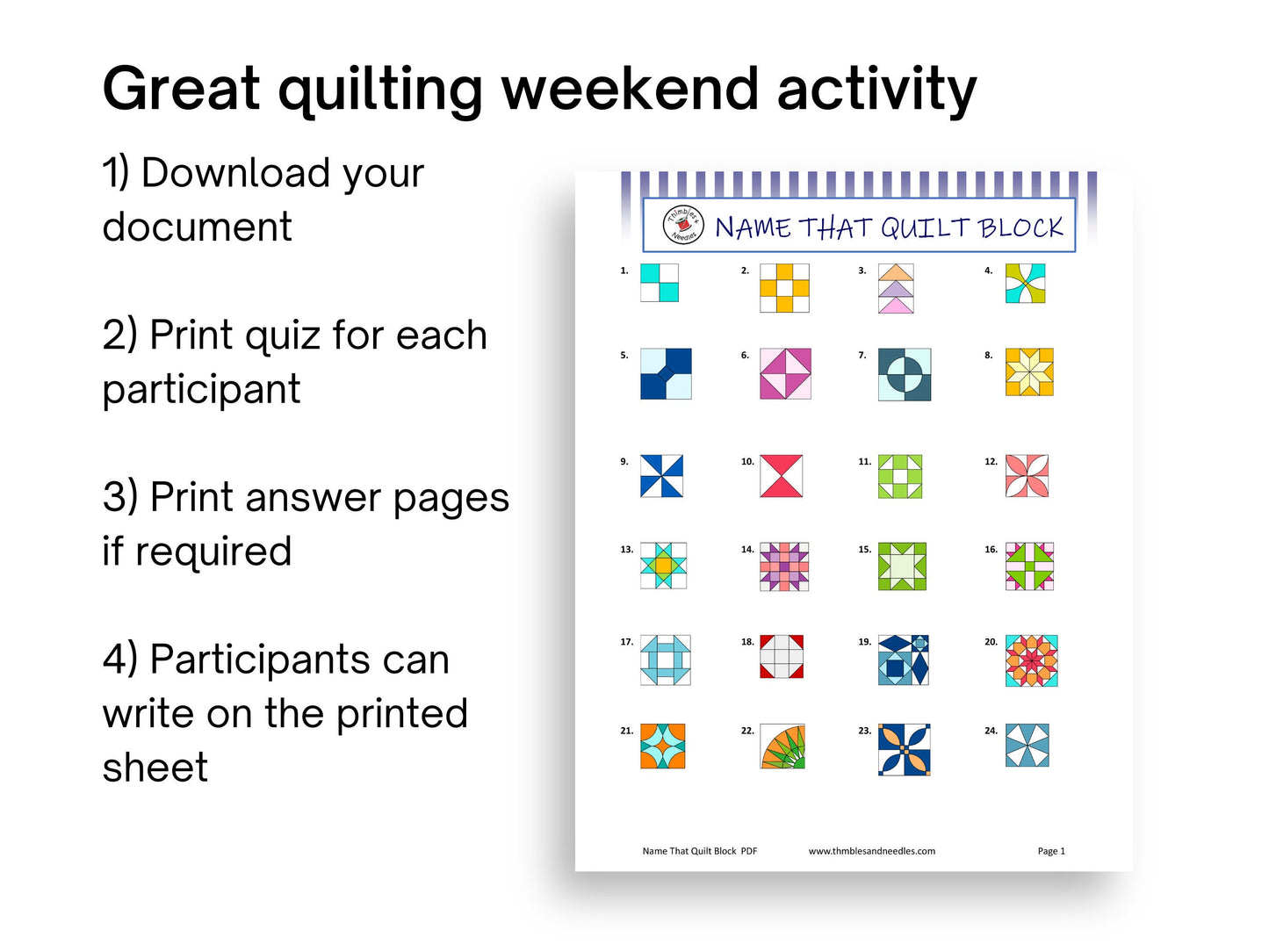 Name that Quilt Block Quiz Quilting Retreat Activity Digital Download