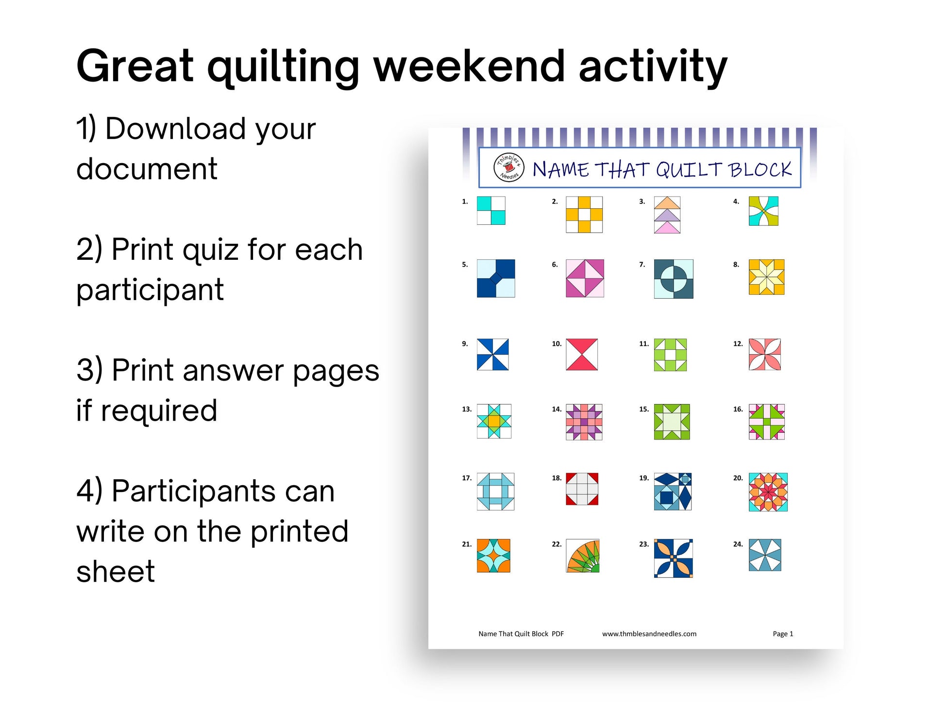 Name that Quilt Block Quiz Quilting Retreat Activity Digital Download
