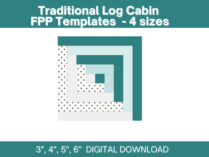 Log Cabin Foundation paper piecing FPP quilt block pattern Digital Download