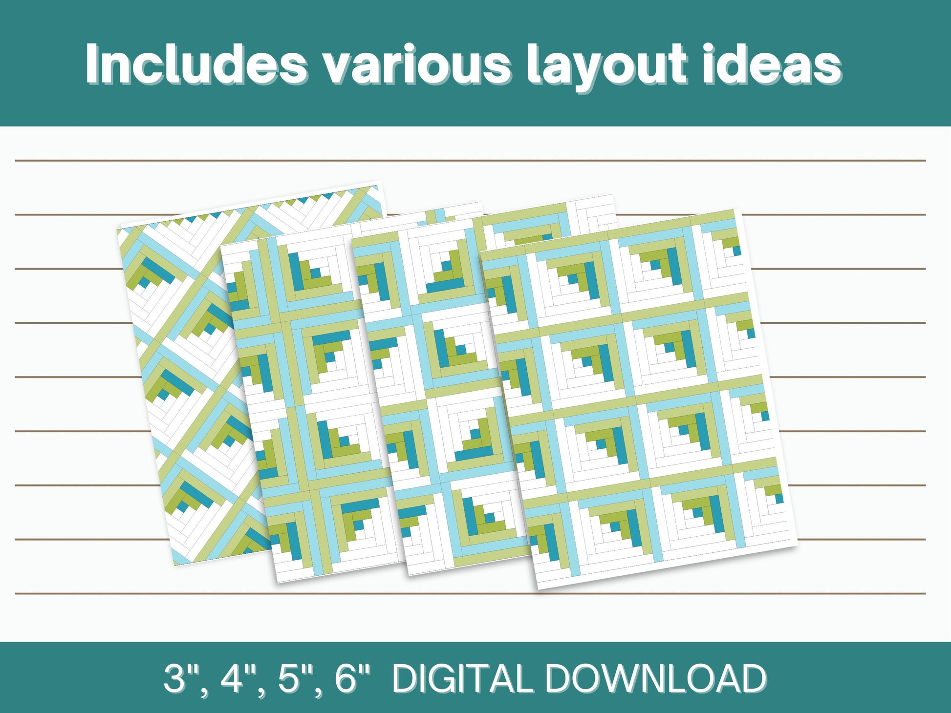 Log Cabin Foundation paper piecing FPP quilt block pattern Digital Download