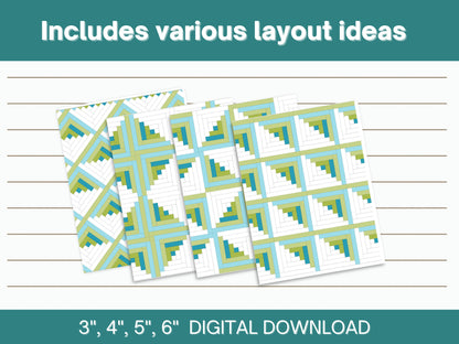 Log Cabin Foundation paper piecing FPP quilt block pattern Digital Download
