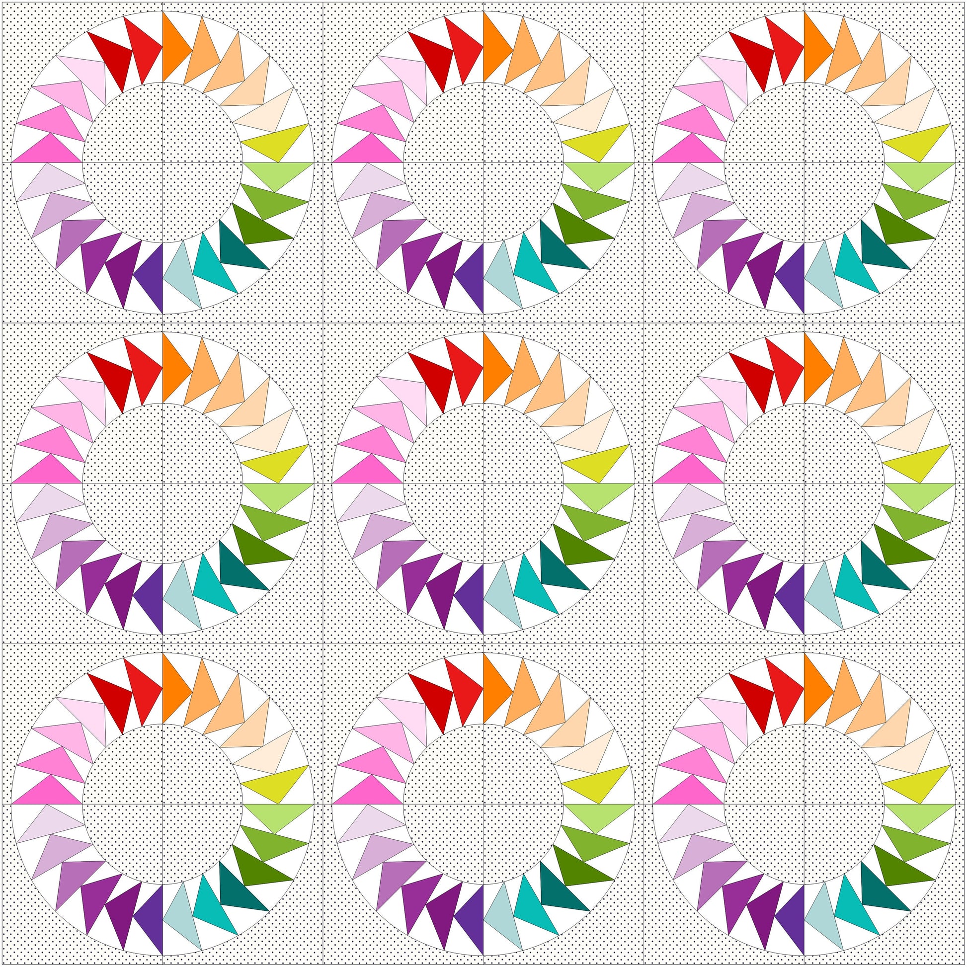 Flying geese circle Foundation Paper Piecing FPP Mini Quilt block pattern Digital Download