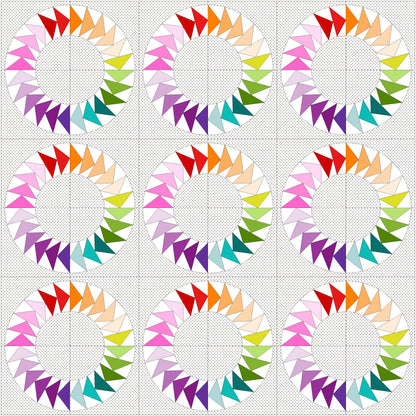 Flying geese circle Foundation Paper Piecing FPP Mini Quilt block pattern Digital Download