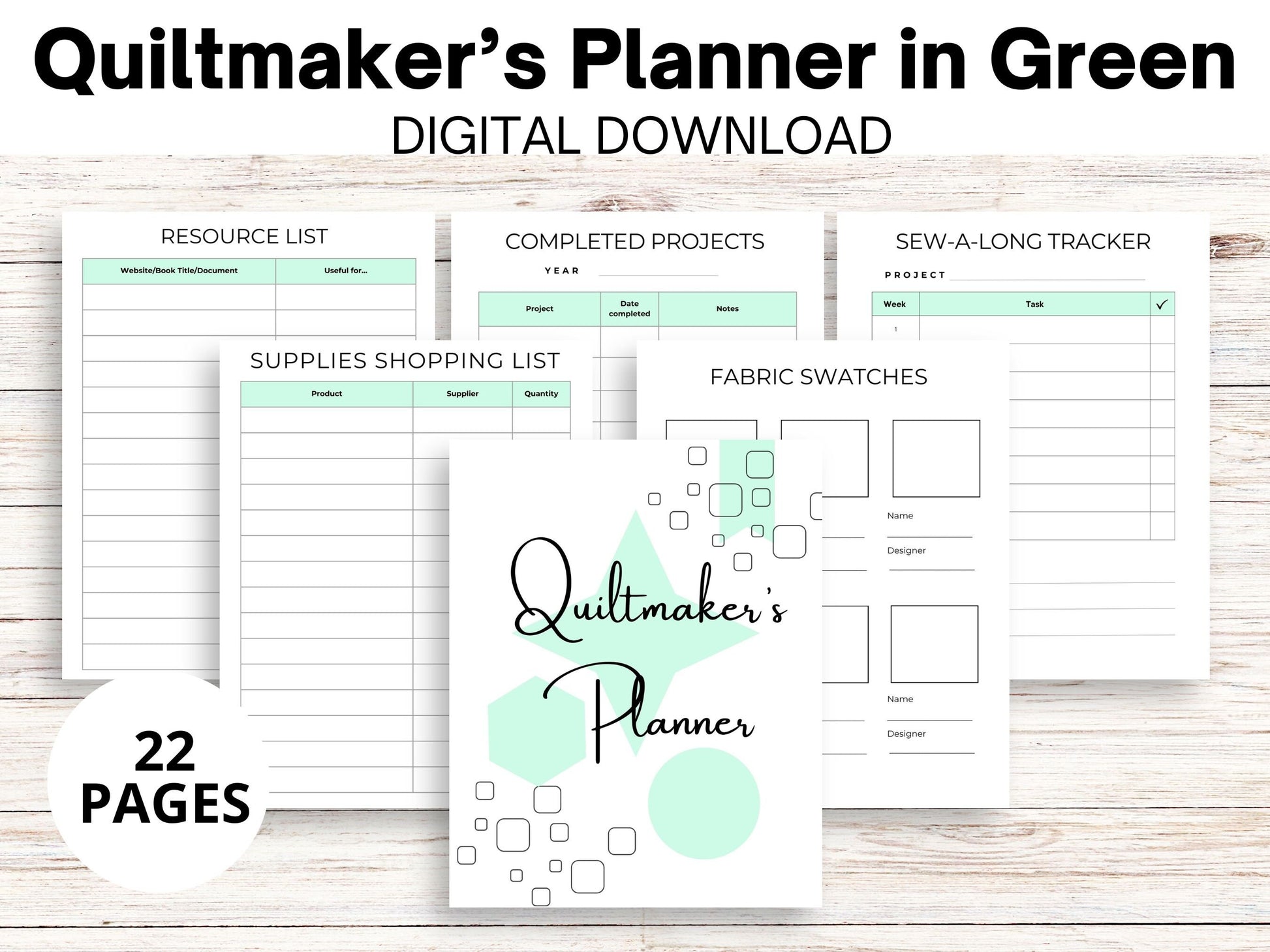 Quiltmaker's Planner, Printable Simple Quilting Journal Digital Download, Printable Quilt Planner, Quilt Summary Sheets, Quilting Planner