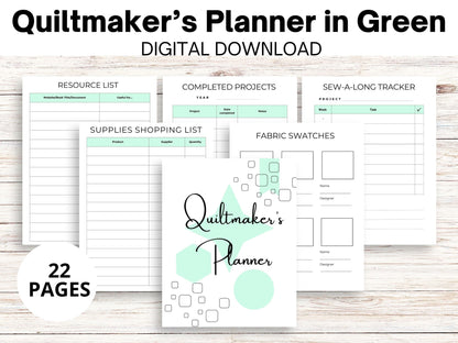 Quiltmaker's Planner, Printable Simple Quilting Journal Digital Download, Printable Quilt Planner, Quilt Summary Sheets, Quilting Planner
