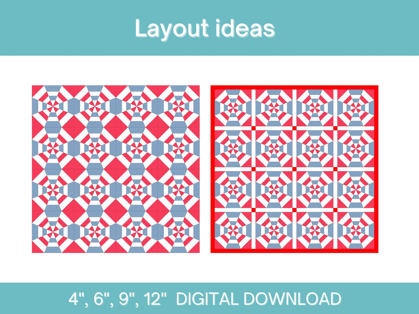 Kaleidoscope Web Foundation Paper Piecing FPP quilt block pattern Digital Download