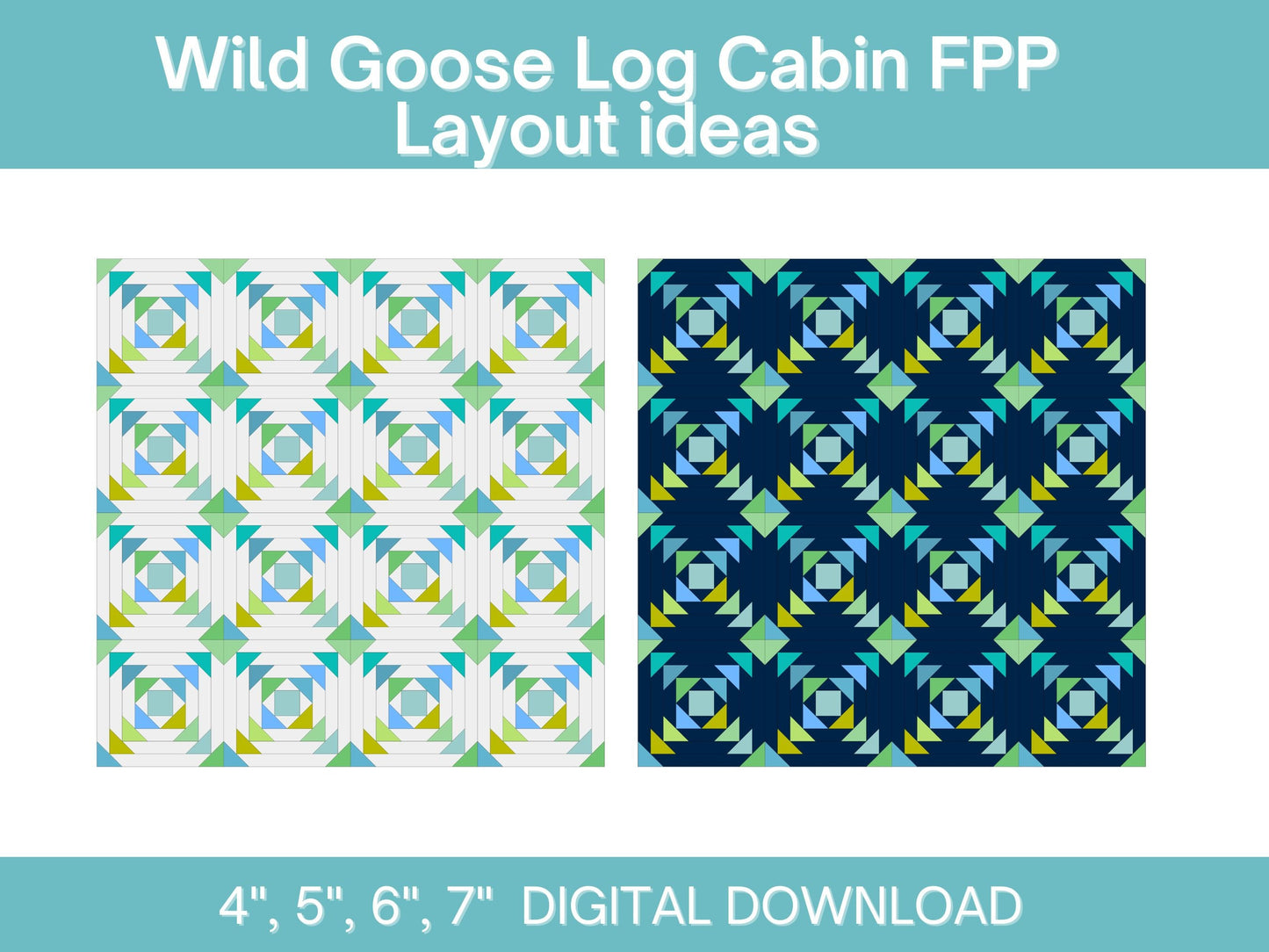 Wild Goose Log Cabin Foundation Paper Piecing FPP quilt block pattern Digital Download