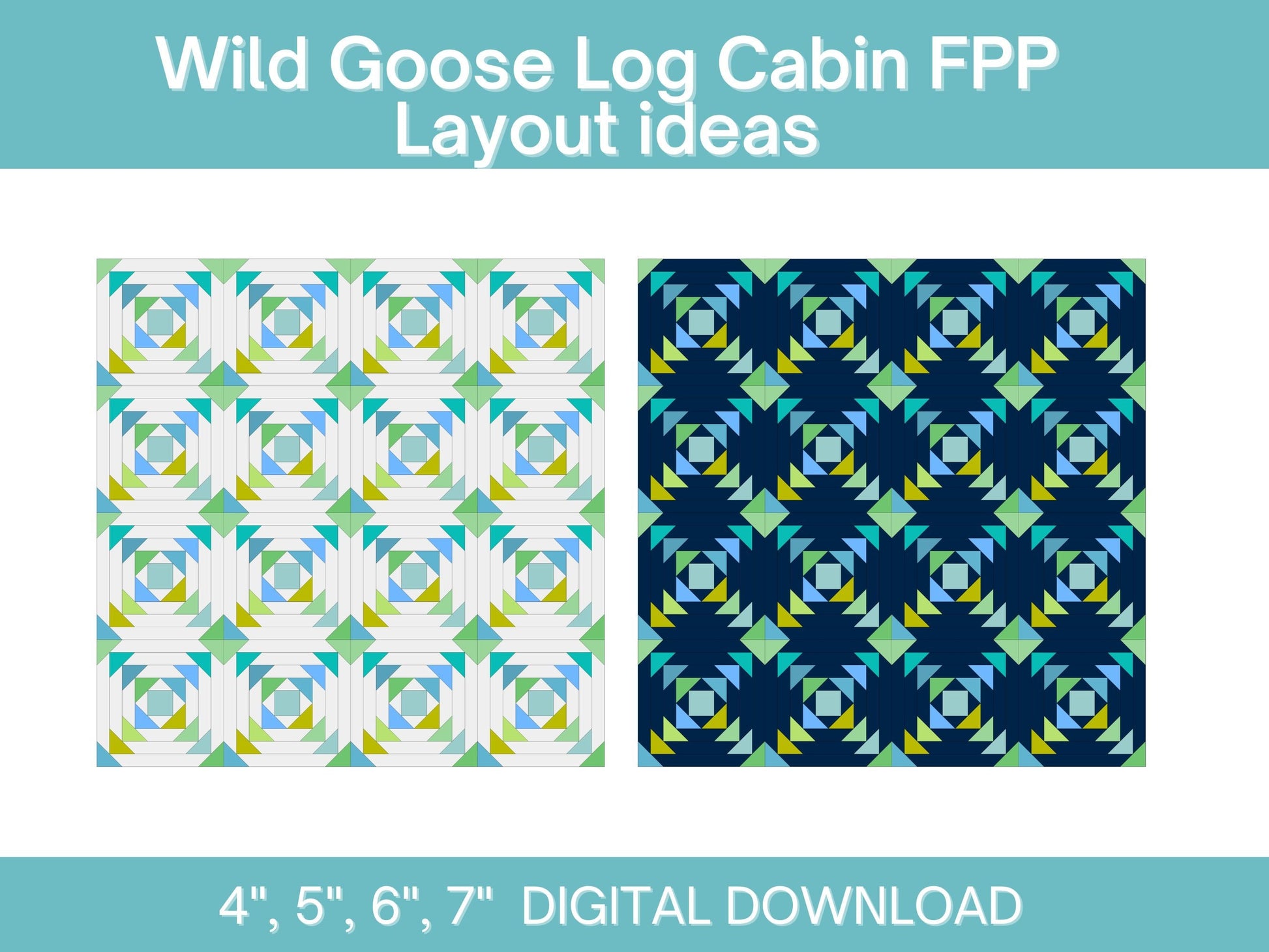 Wild Goose Log Cabin Foundation Paper Piecing FPP quilt block pattern Digital Download