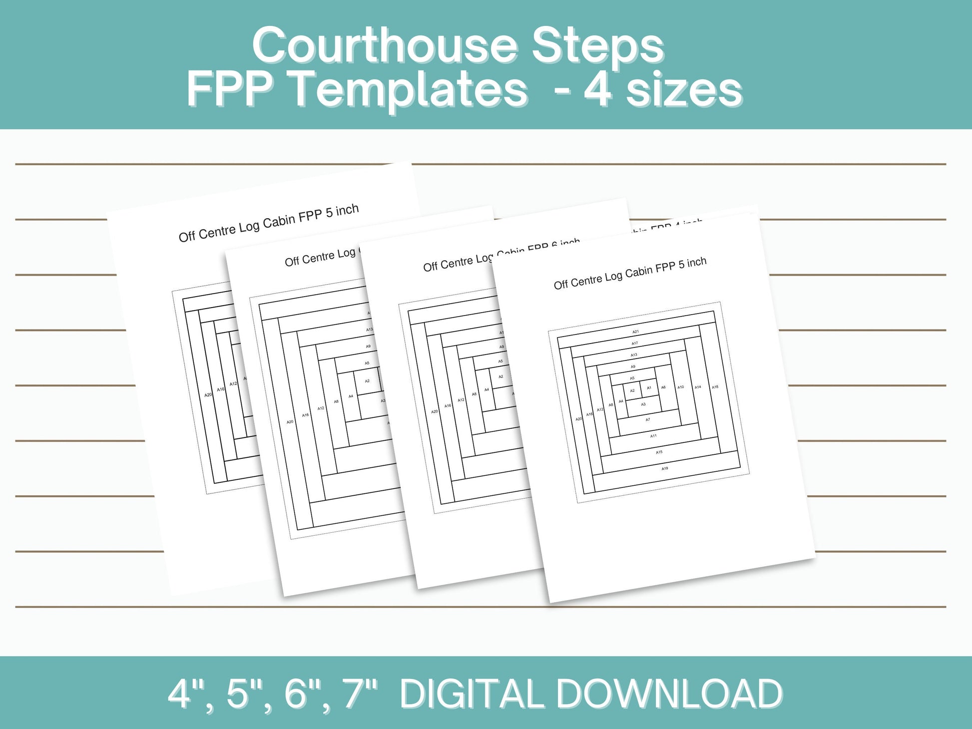 Off Centre Log Cabin FPP foundation paper piecing || Curved log cabin Digital Downloadquilt block pattern