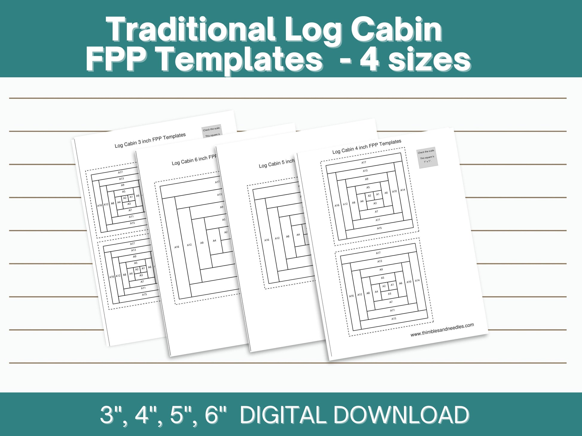 Log Cabin Foundation paper piecing FPP quilt block pattern Digital Download