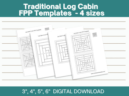 Log Cabin Foundation paper piecing FPP quilt block pattern Digital Download