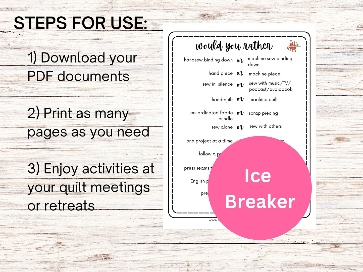 Would You Rather... Quilt Meeting Ice Breaker Printable Digital Download Quilt Retreat