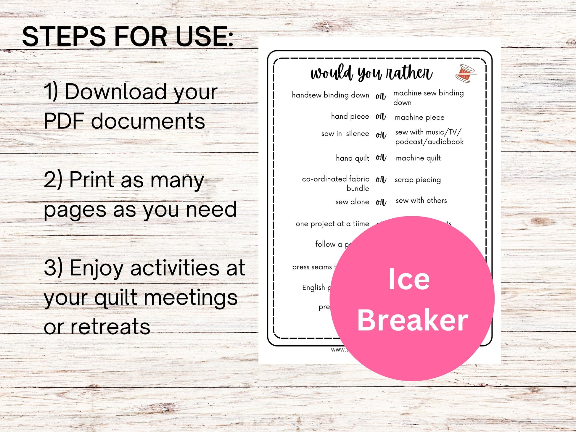 Would You Rather... Quilt Meeting Ice Breaker Printable Digital Download Quilt Retreat