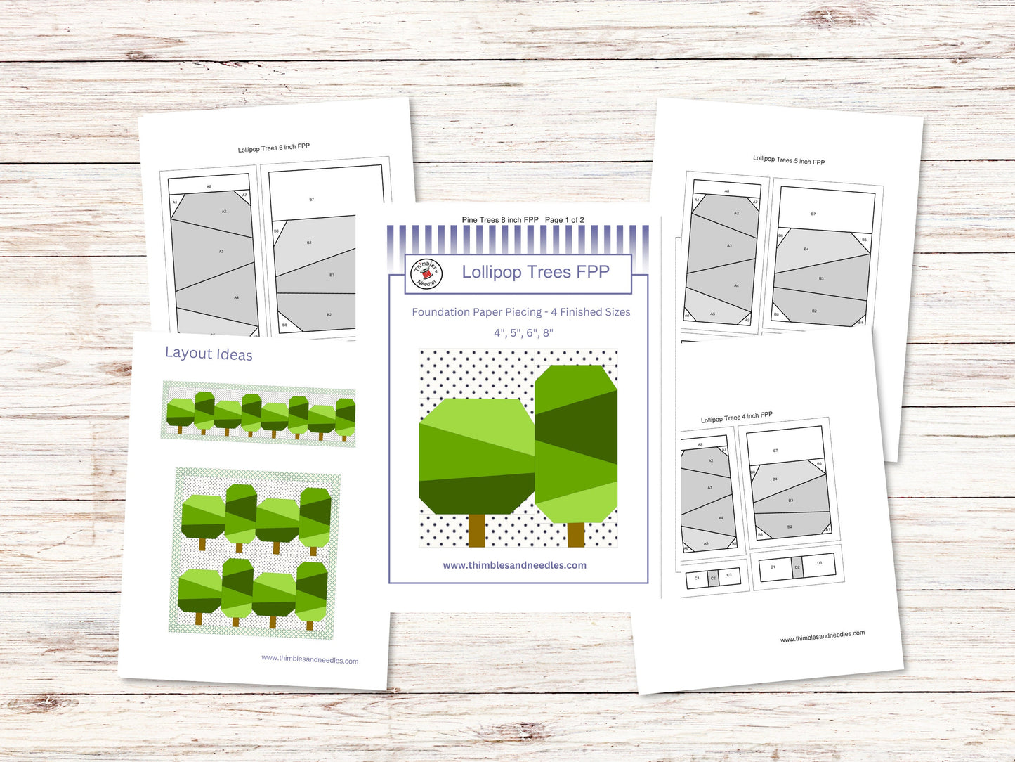 Lollipop Trees FPP Foundation Paper Piecing quilt block pattern Digital Download