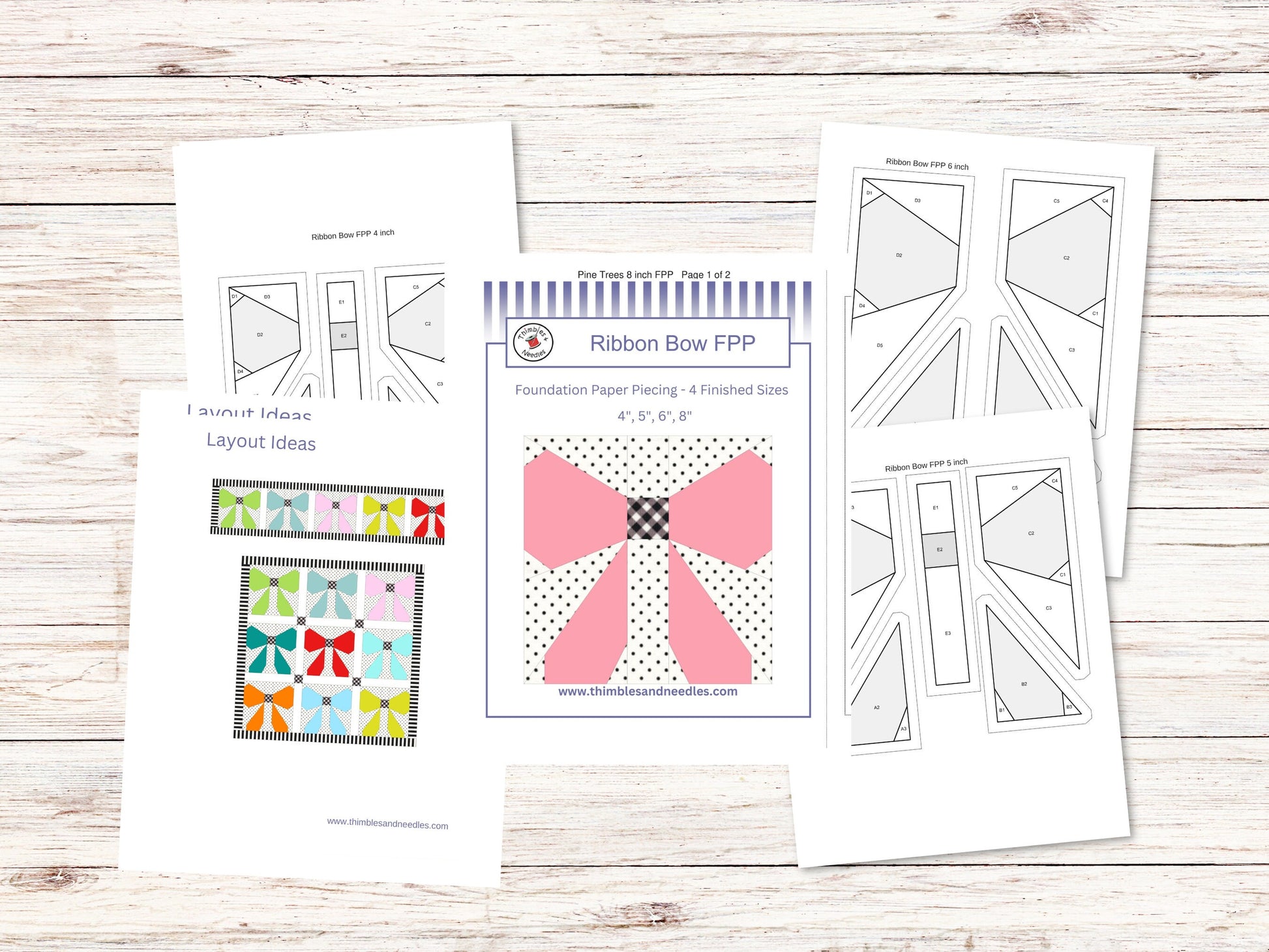 Ribbon Bow FPP Foundation Paper Piecing quilt block pattern Digital Download