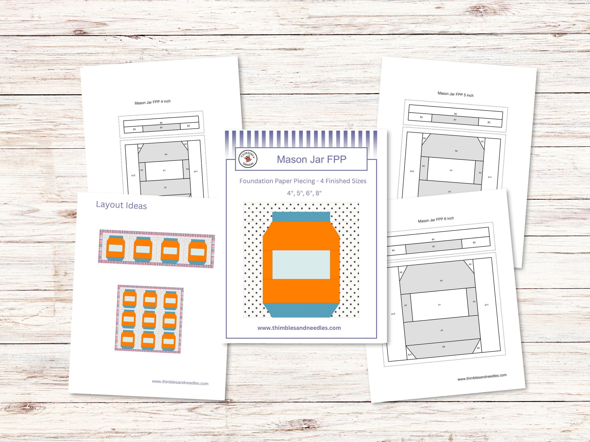 Mason Jar FPP Foundation Paper Piecing quilt block pattern Digital Download