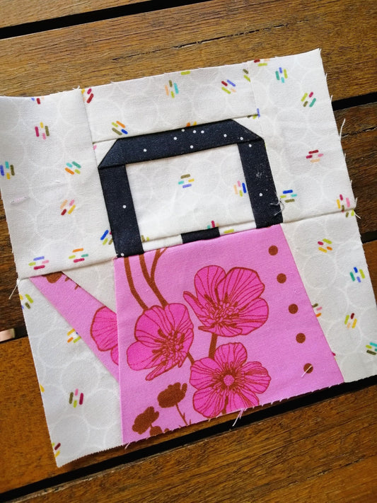Teapot Block 1 FPP Foundation Paper Piecing quilt block pattern Digital Download