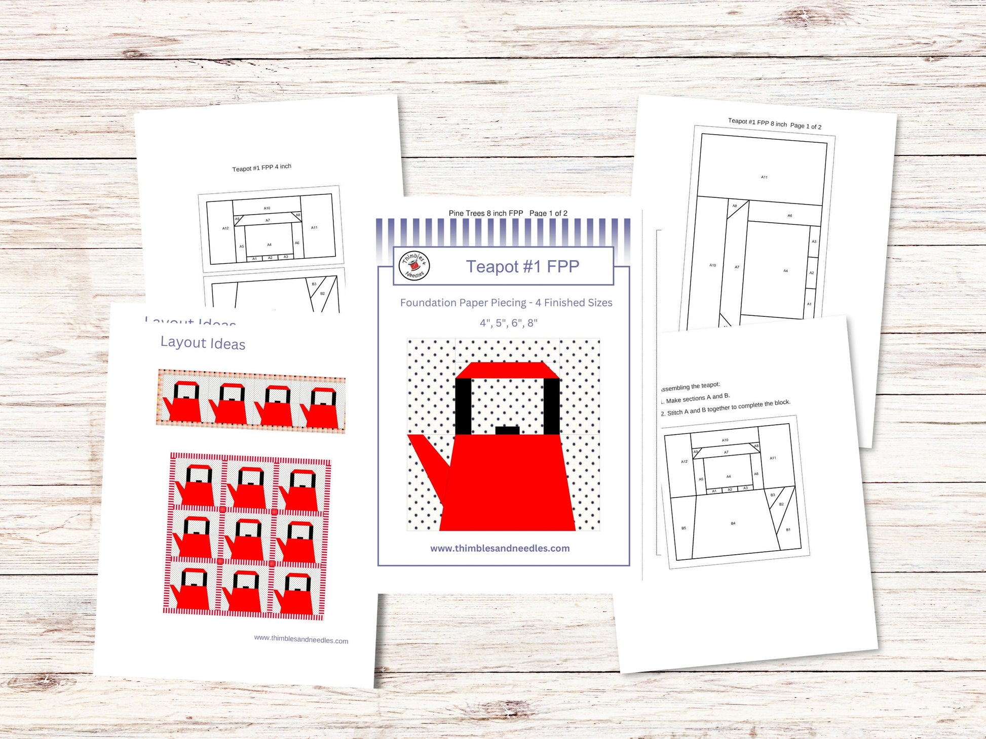 Teapot Block 1 FPP Foundation Paper Piecing quilt block pattern Digital Download
