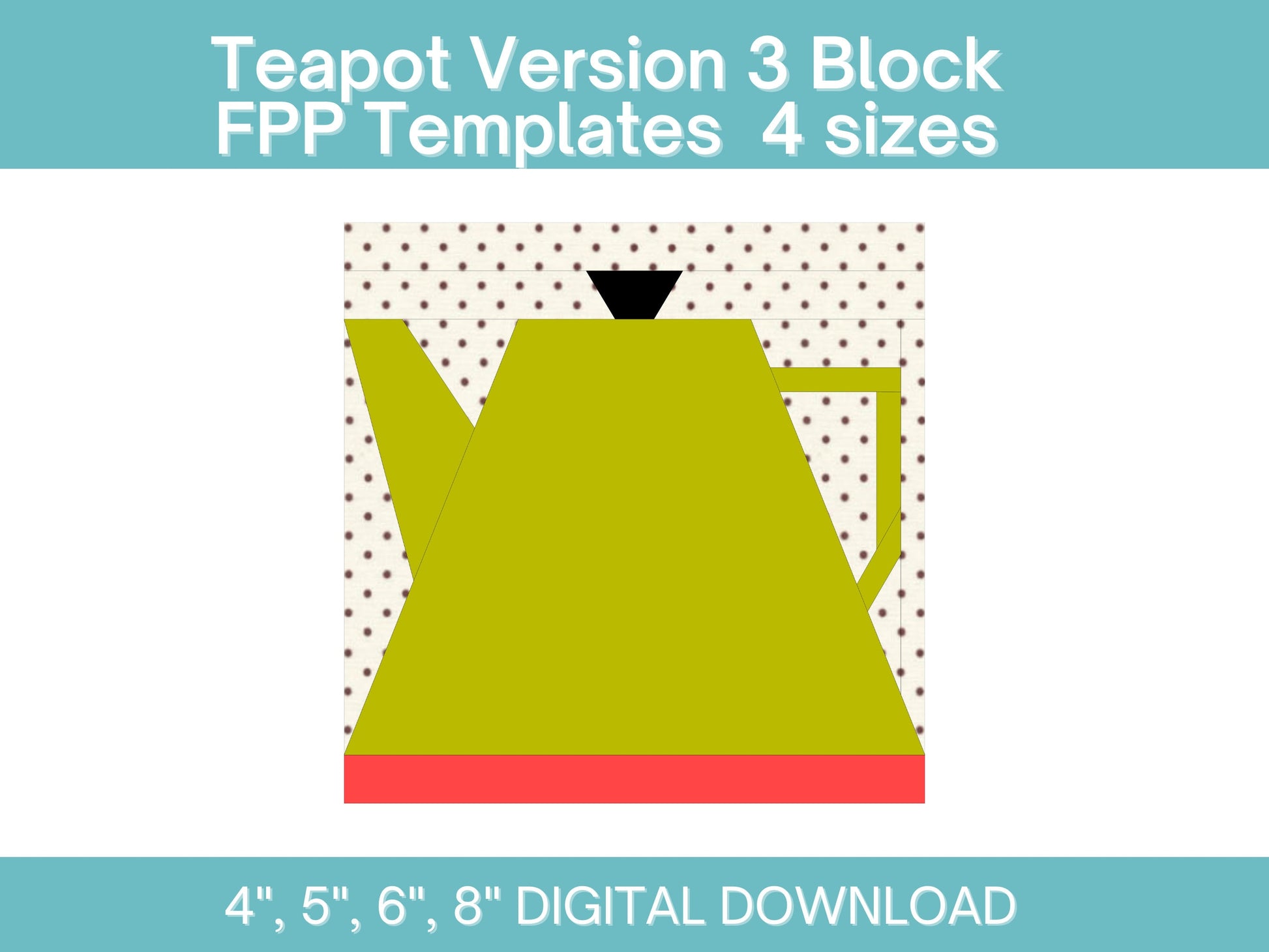 Teapot Block 3 FPP Foundation Paper Piecing quilt block pattern Digital Download