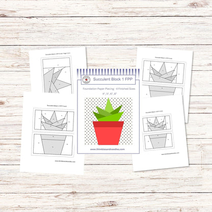 Succulent Block 1 FPP Foundation Paper Piecing quilt block pattern Digital Download