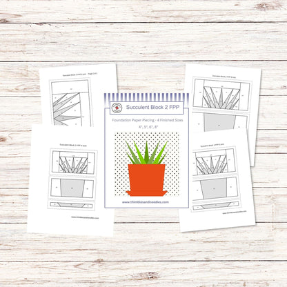 Succulent Block 2 FPP Foundation Paper Piecing quilt block pattern Digital Download