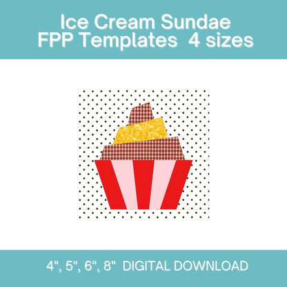 Ice Cream Sundae FPP Foundation Paper Piecing quilt block pattern Digital Download