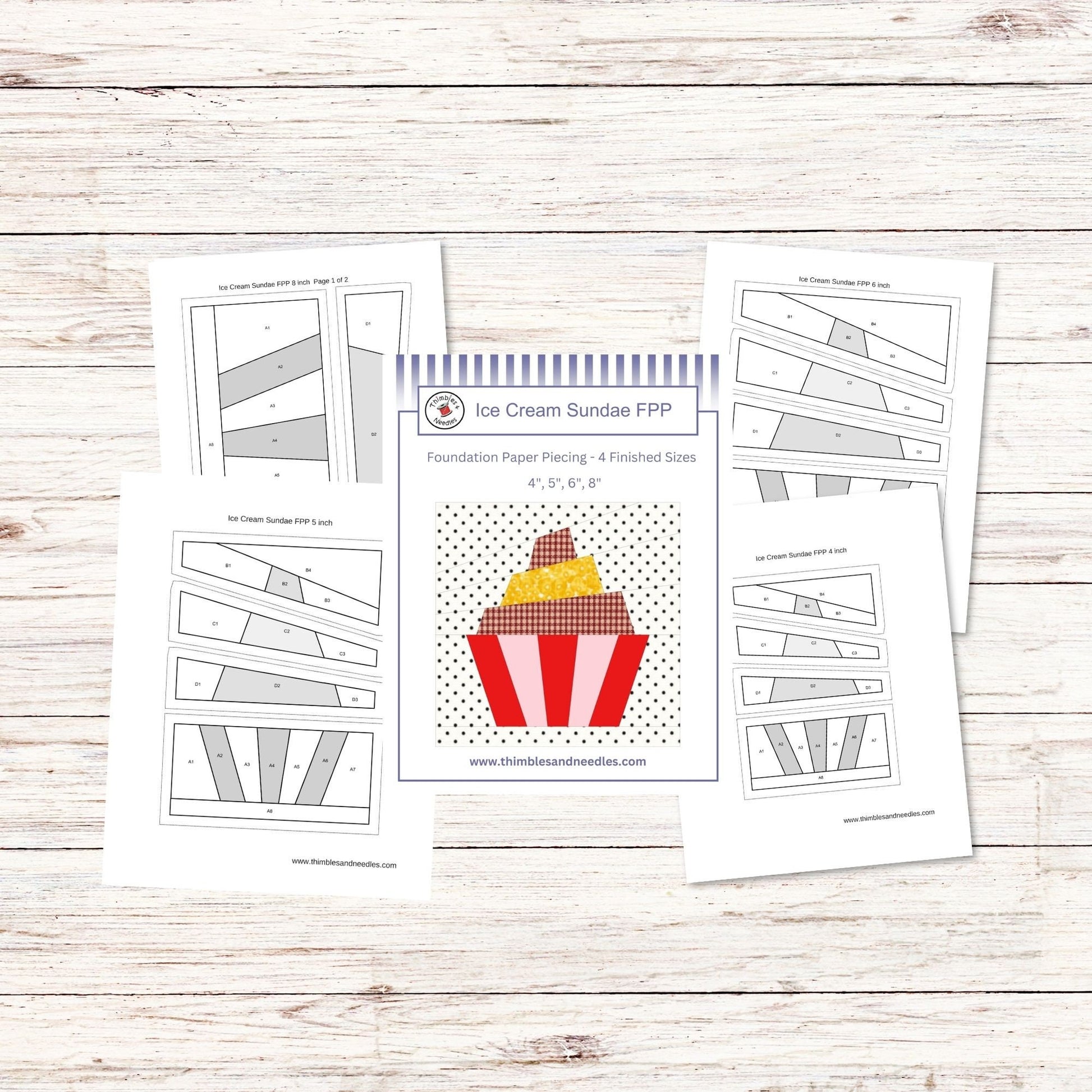 Ice Cream Sundae FPP Foundation Paper Piecing quilt block pattern Digital Download