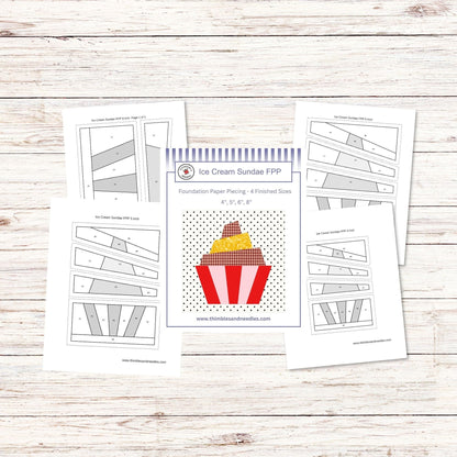 Ice Cream Sundae FPP Foundation Paper Piecing quilt block pattern Digital Download
