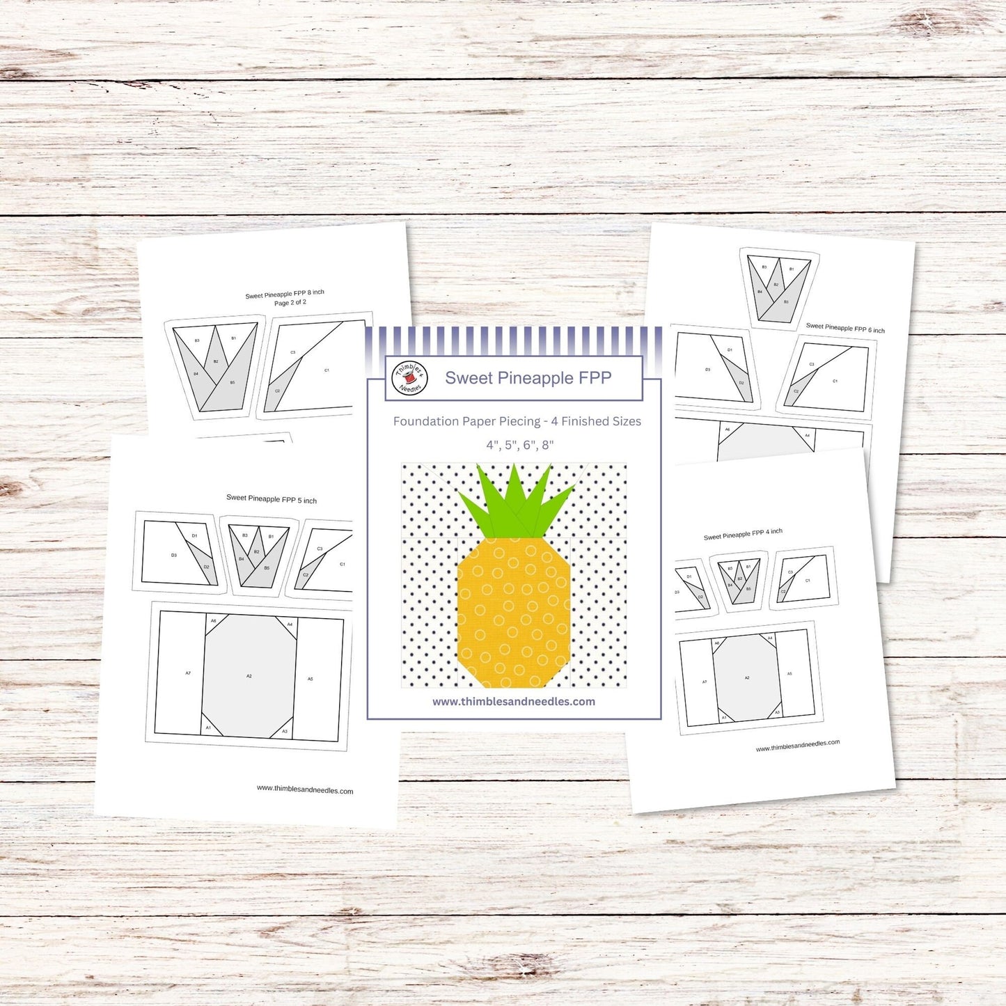 Sweet Pineapple FPP Foundation Paper Piecing quilt block pattern Digital Download