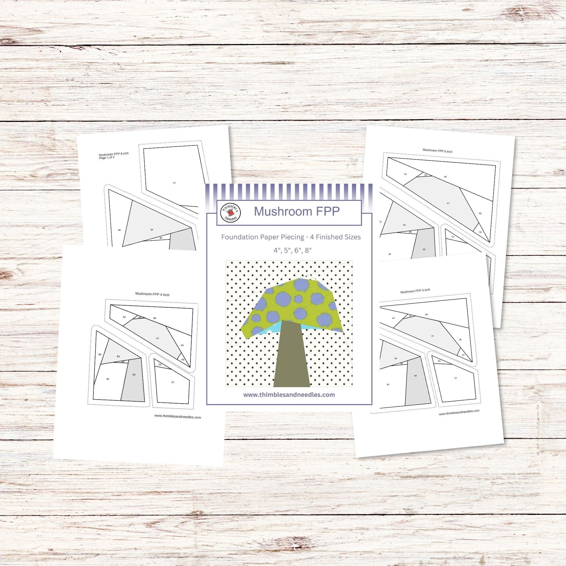 Mushroom FPP Foundation Paper Piecing quilt block pattern Digital Download