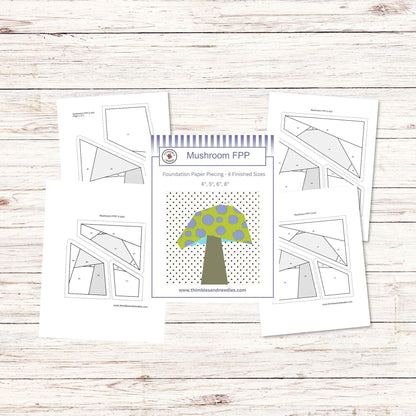 Mushroom FPP Foundation Paper Piecing quilt block pattern Digital Download