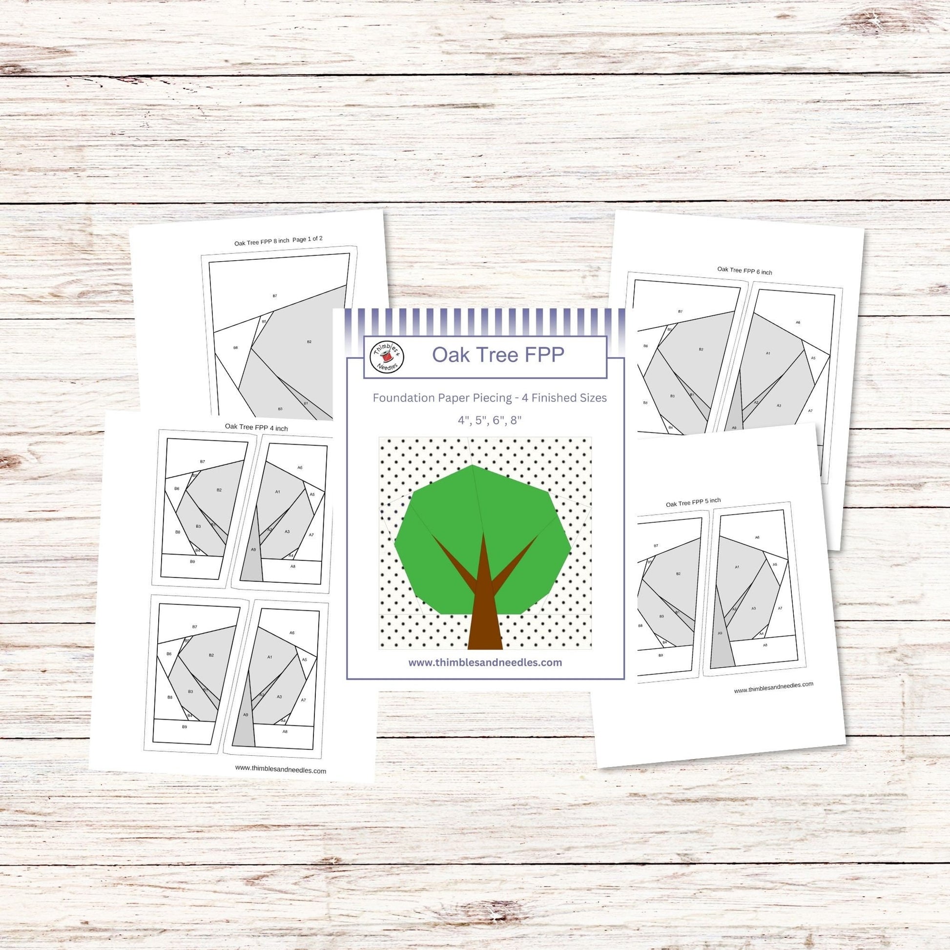 Oak Tree FPP Foundation Paper Piecing quilt block pattern Digital Download