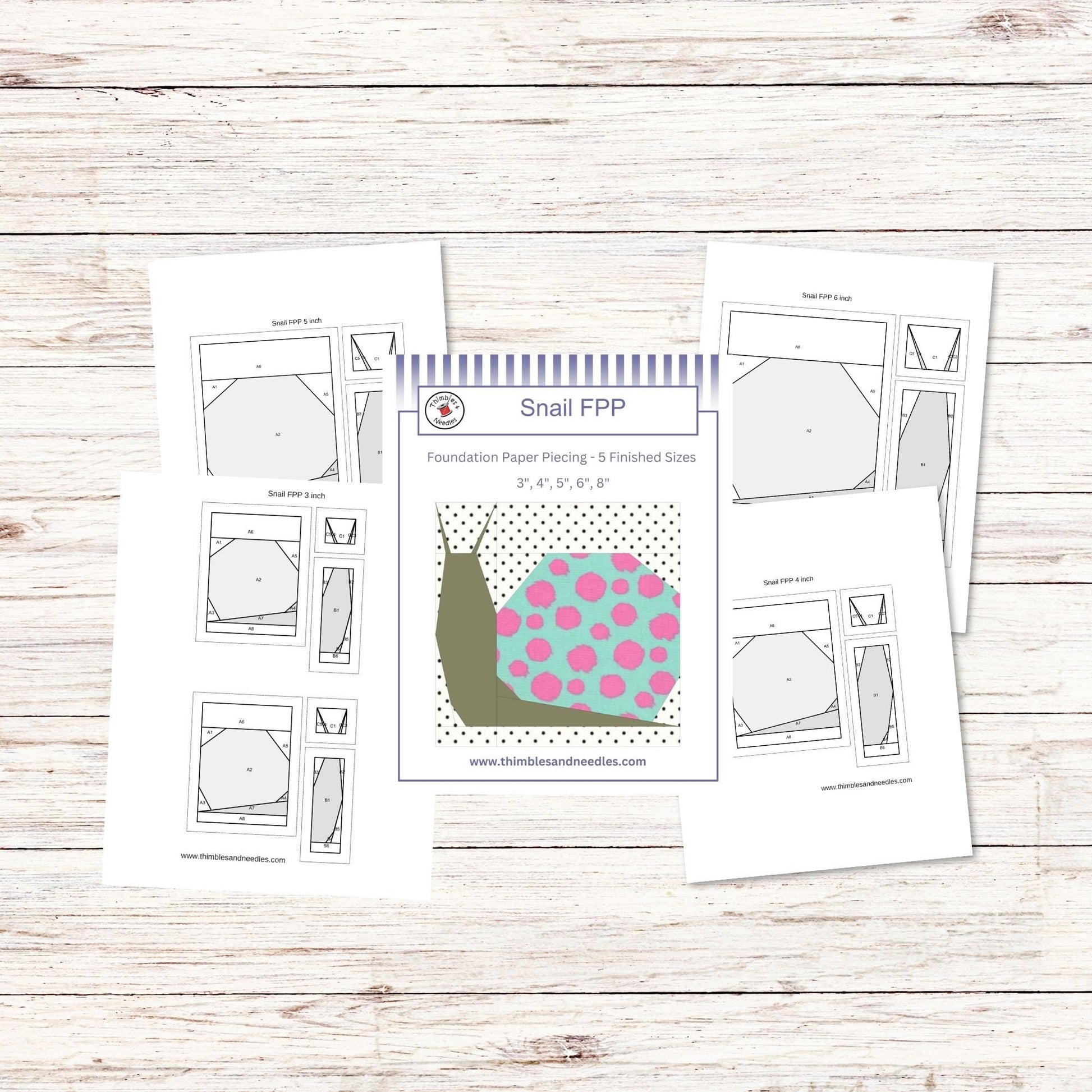 Snail FPP Foundation Paper Piecing quilt block pattern Digital Download