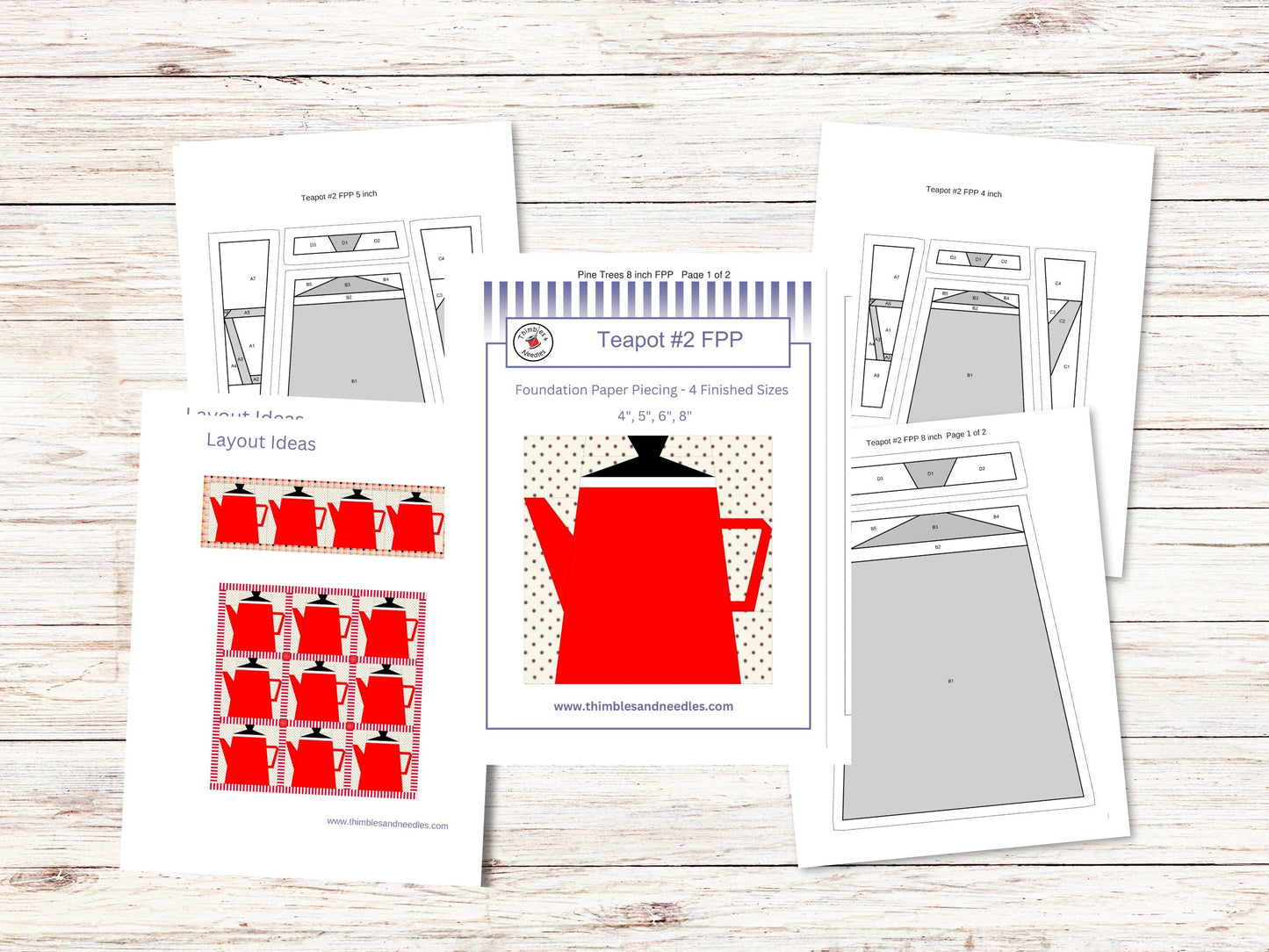 Teapot Block 2 FPP Foundation Paper Piecing quilt block pattern Digital Download