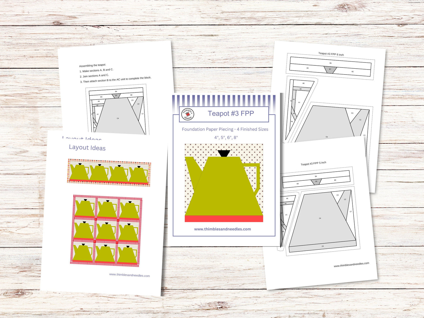 Teapot Block 3 FPP Foundation Paper Piecing quilt block pattern Digital Download