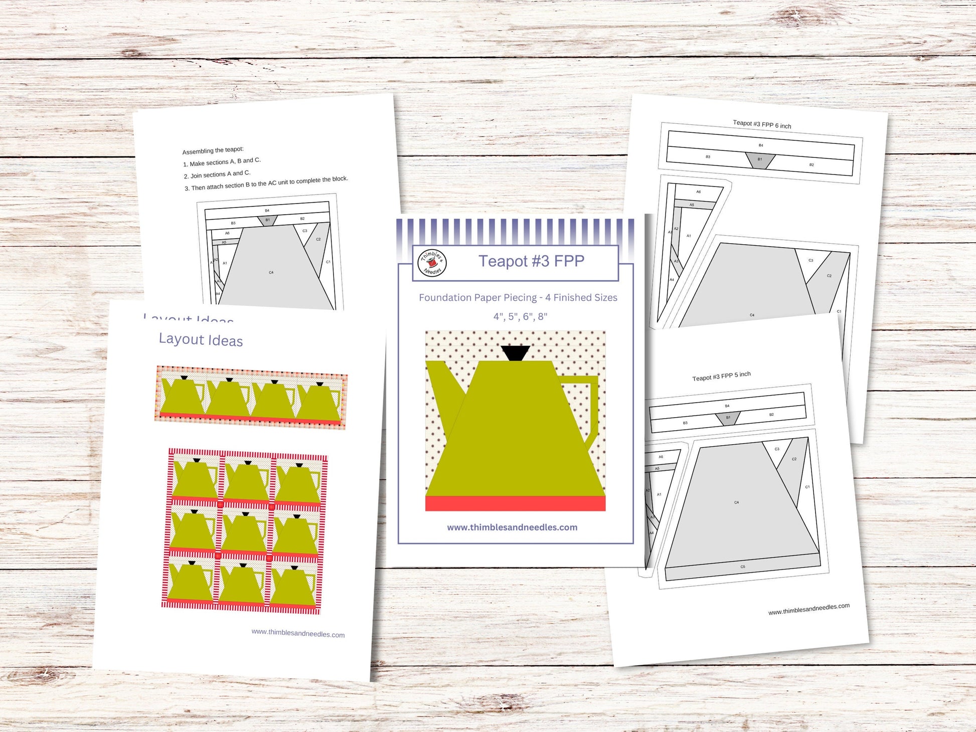 Teapot Block 3 FPP Foundation Paper Piecing quilt block pattern Digital Download