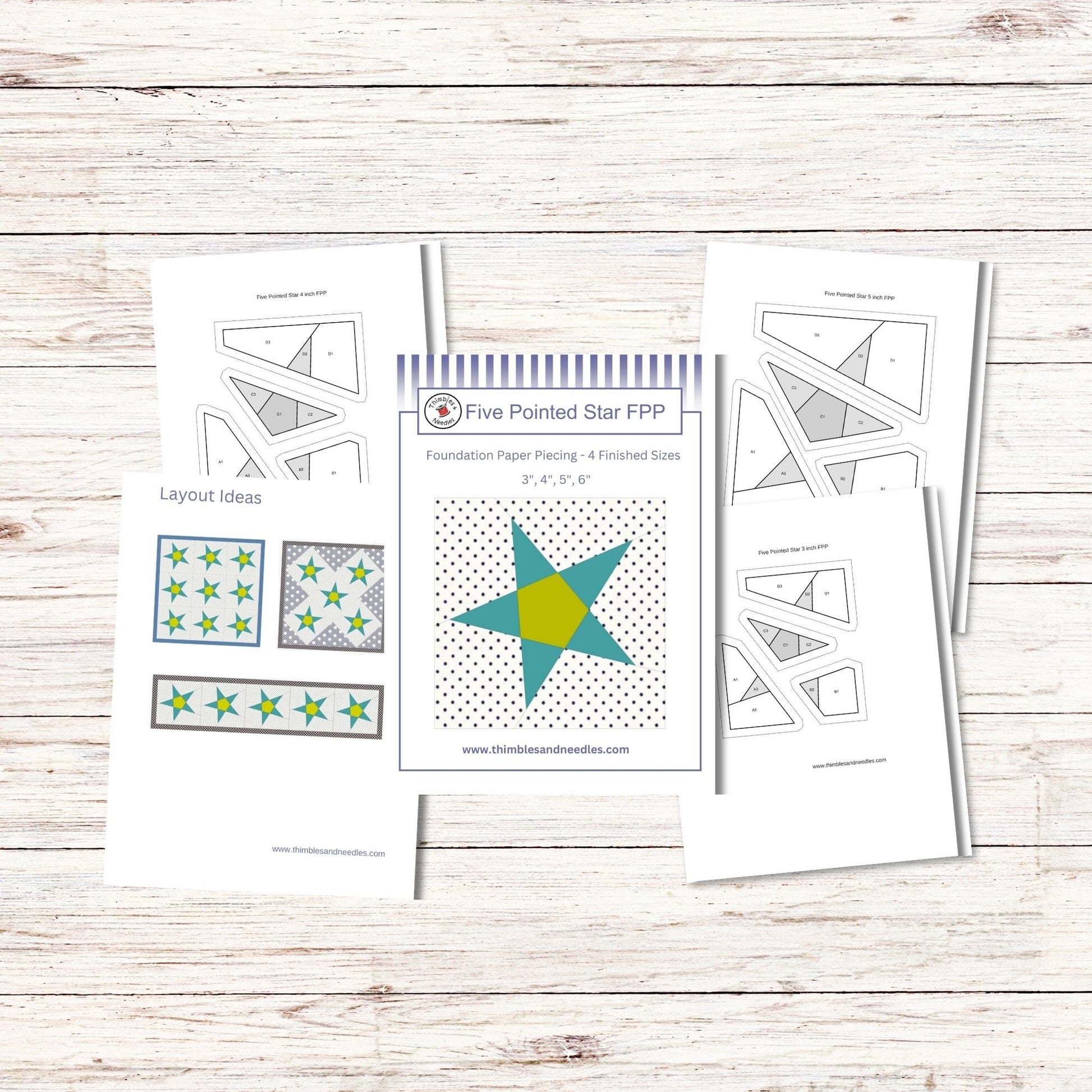 Five Pointed Star FPP Foundation Paper Piecing quilt block pattern Digital Download
