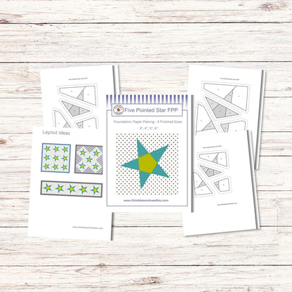 Five Pointed Star FPP Foundation Paper Piecing quilt block pattern Digital Download
