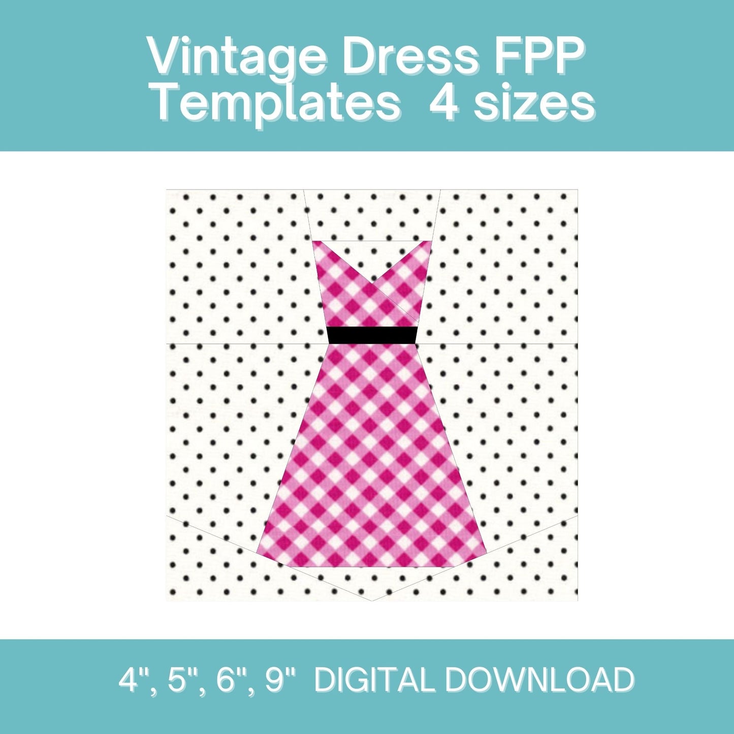 Vintage Dress FPP Foundation Paper Piecing quilt block pattern Digital Download
