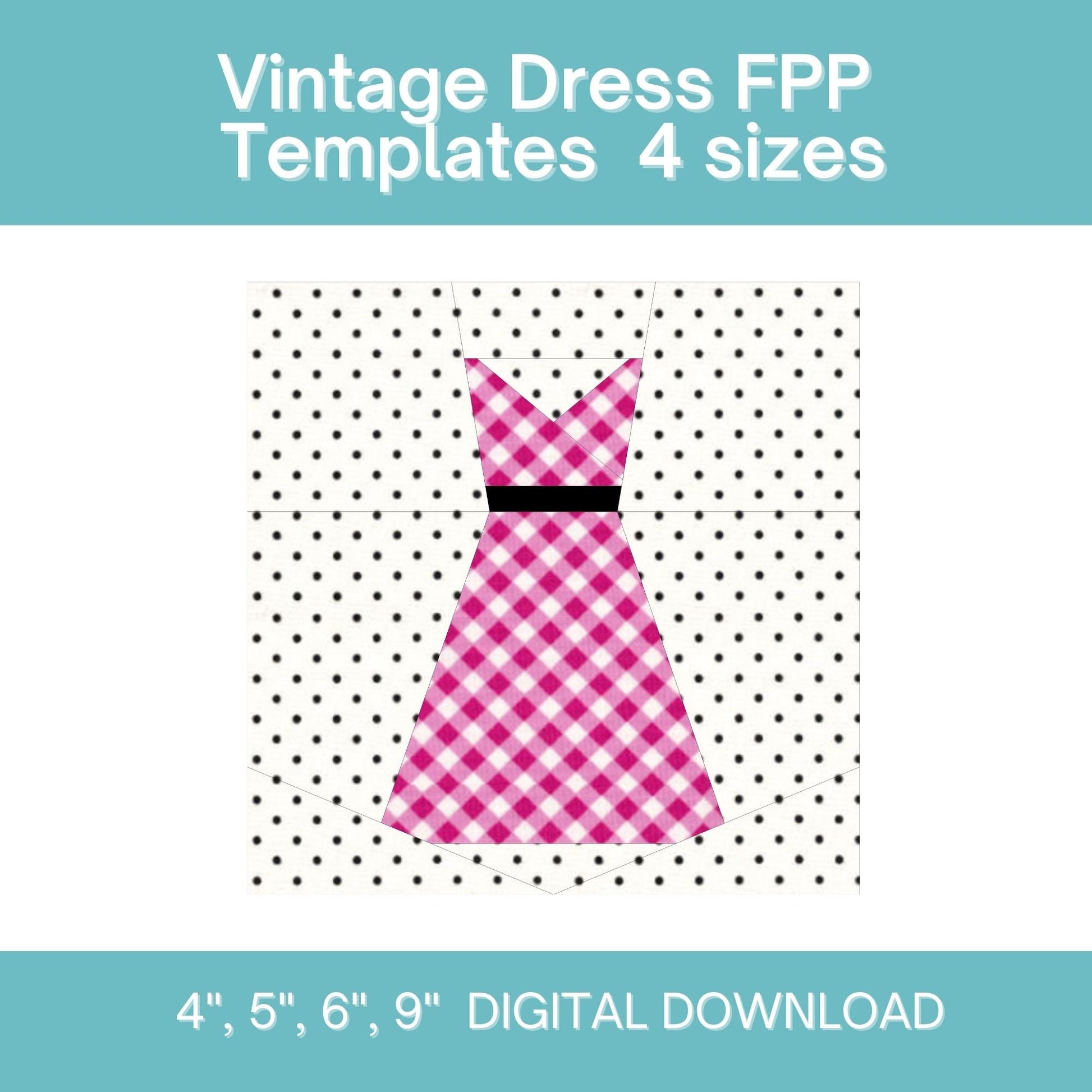 Vintage Dress FPP Foundation Paper Piecing quilt block pattern Digital Download