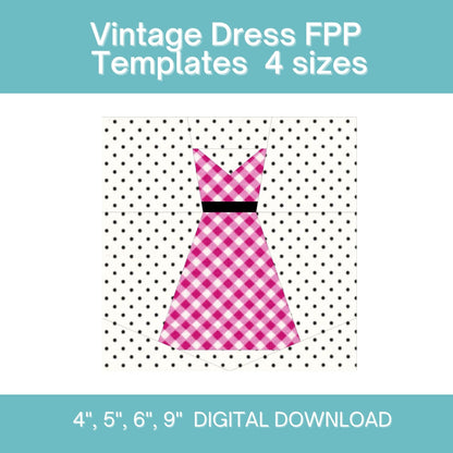 Vintage Dress FPP Foundation Paper Piecing quilt block pattern Digital Download