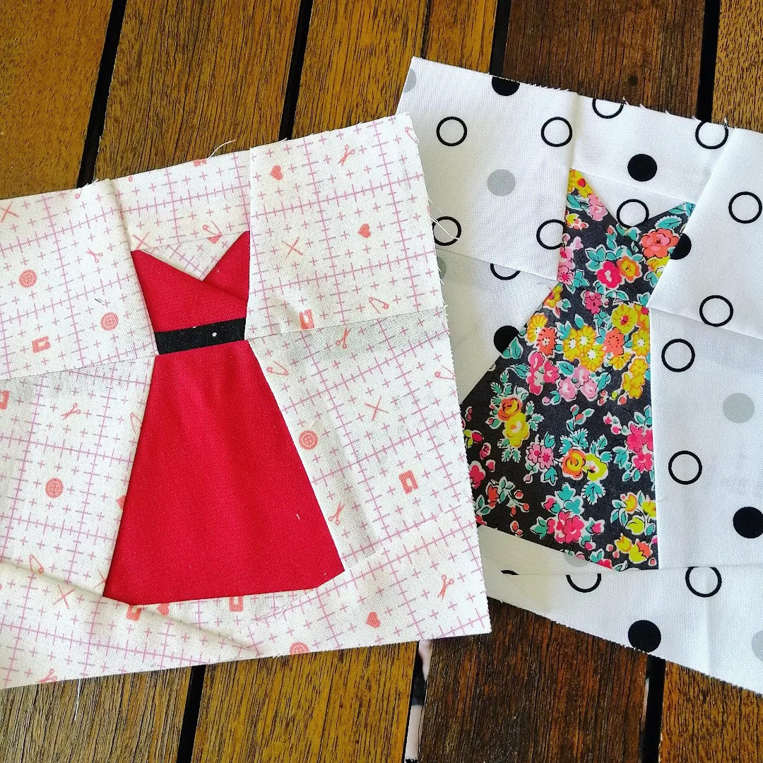 Vintage Dress FPP Foundation Paper Piecing quilt block pattern Digital Download