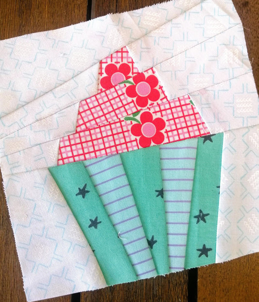 Ice Cream Sundae FPP Foundation Paper Piecing quilt block pattern Digital Download