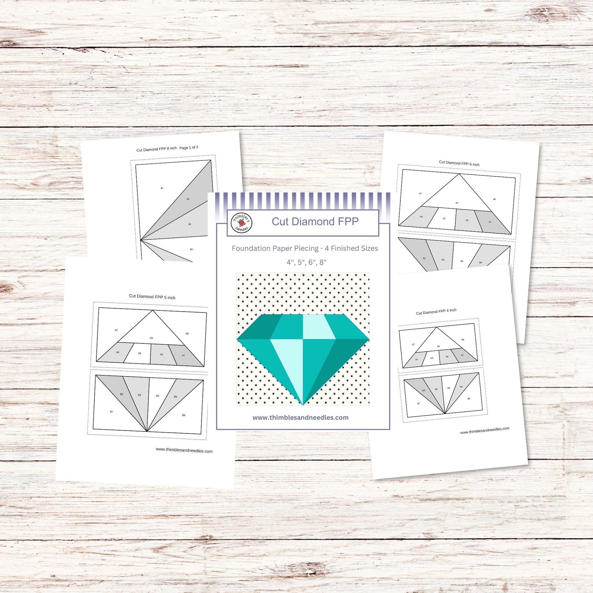 Cut Diamond FPP Foundation Paper Piecing quilt block pattern Digital Download