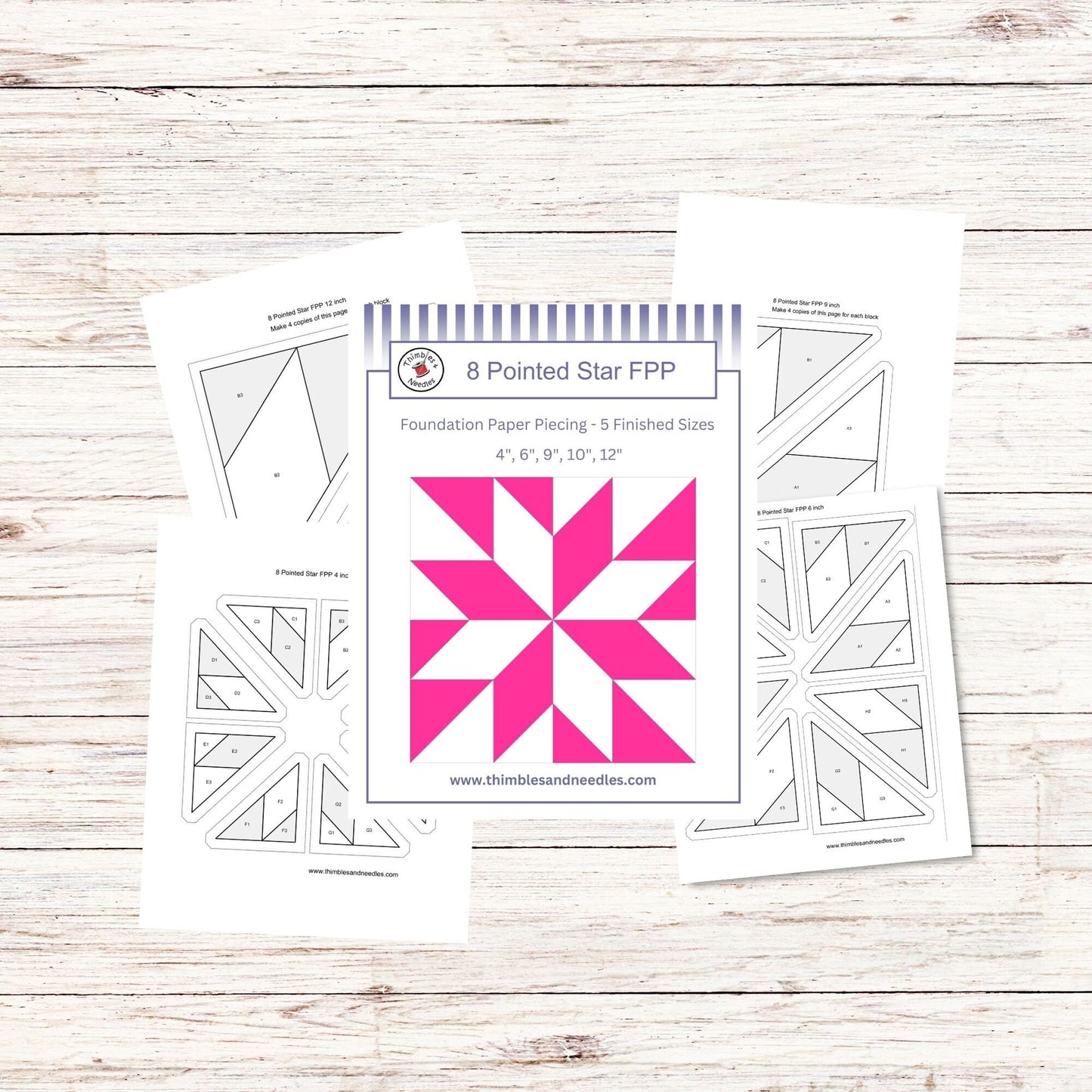 8 Pointed Star LeMoyne Liberty Star FPP Foundation Paper Piecing quilt block pattern Digital Download